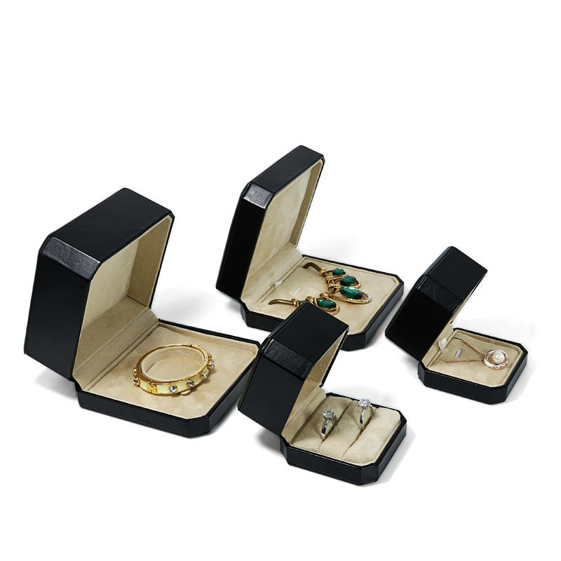 Octagonal PU leather black ring box 3 colors BL975
