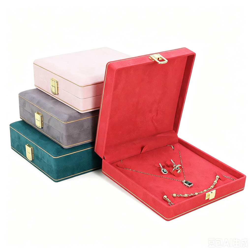 New designed soft suede jewellery set boxes 4 colors BN322