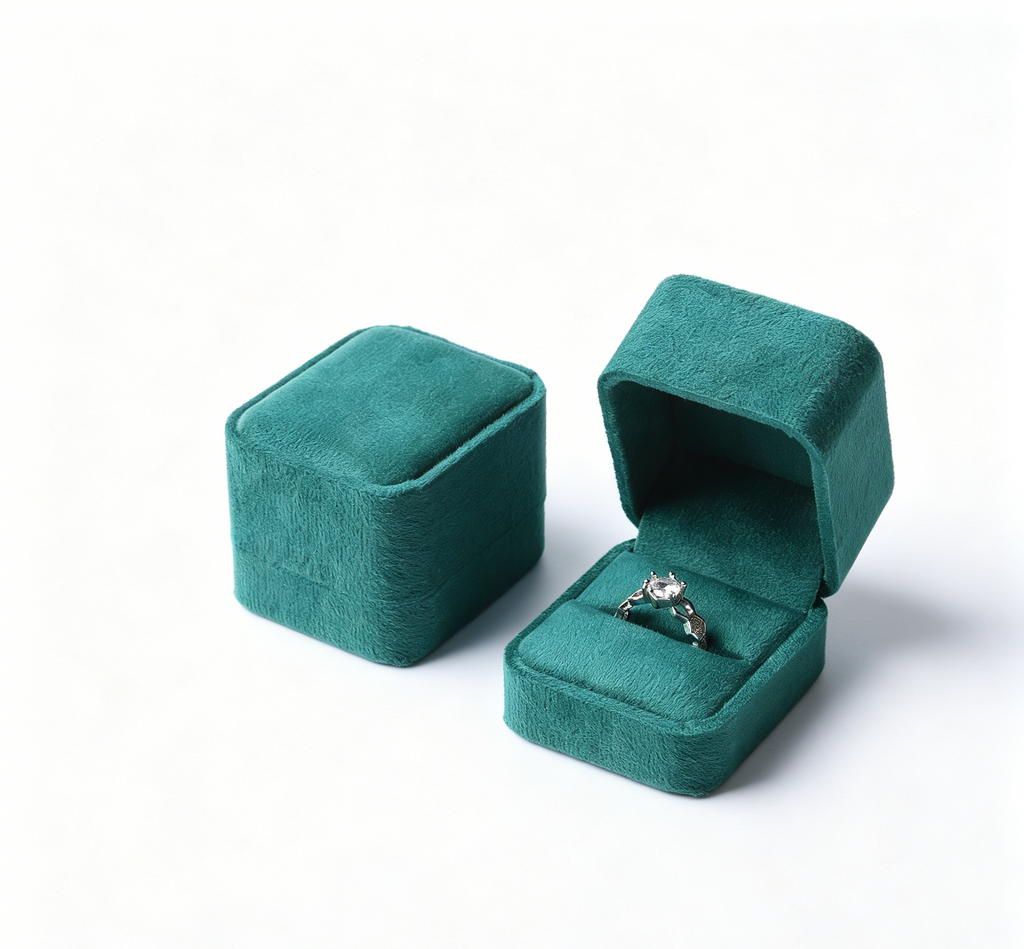 Teal color flannel fine quality ring box BV345