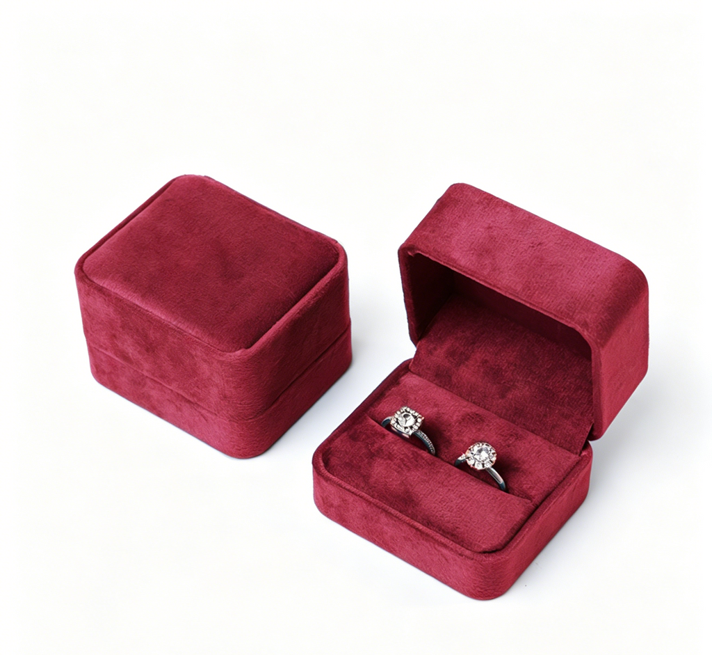 Dark wine velvet gold silver jewellery ring box 5 colors BV344