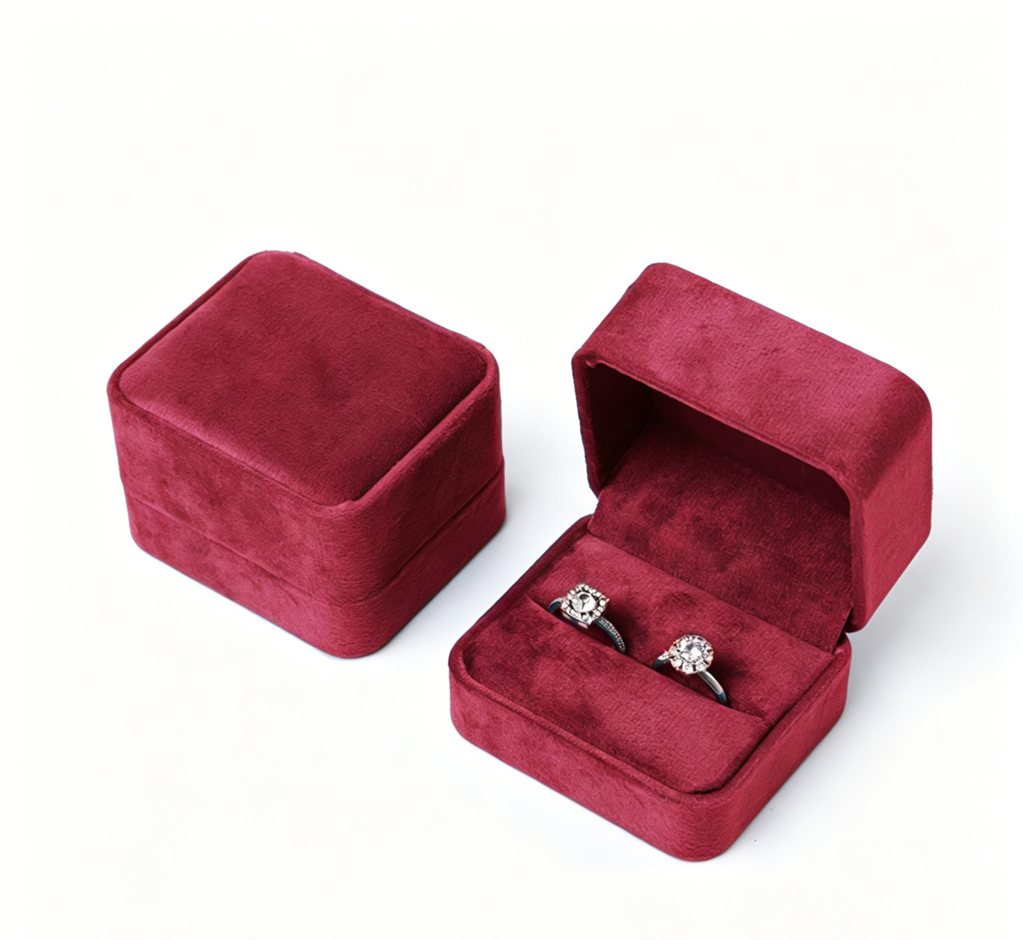Dark wine velvet gold silver jewellery ring box 5 colors BV344