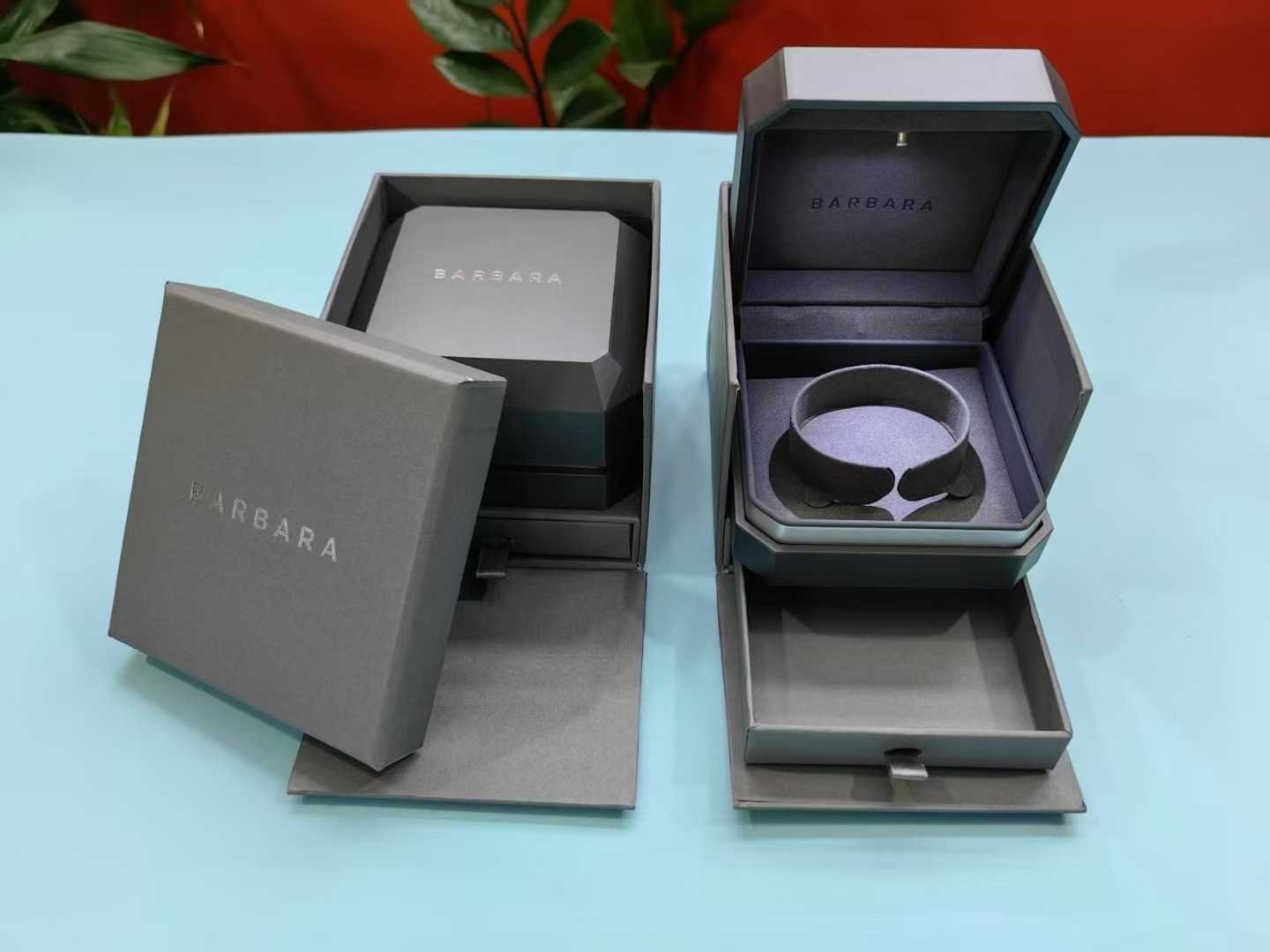 Fine quality painted grey color ring box with LED light LK860