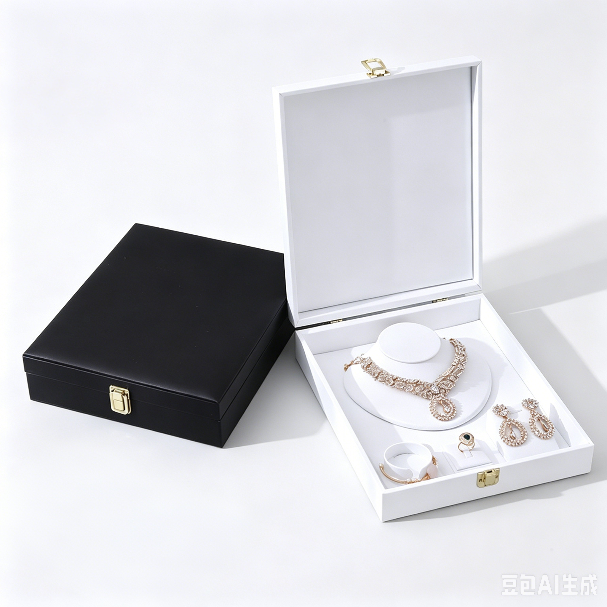 Black&white color leather, big necklace ring earrings bracelet set box