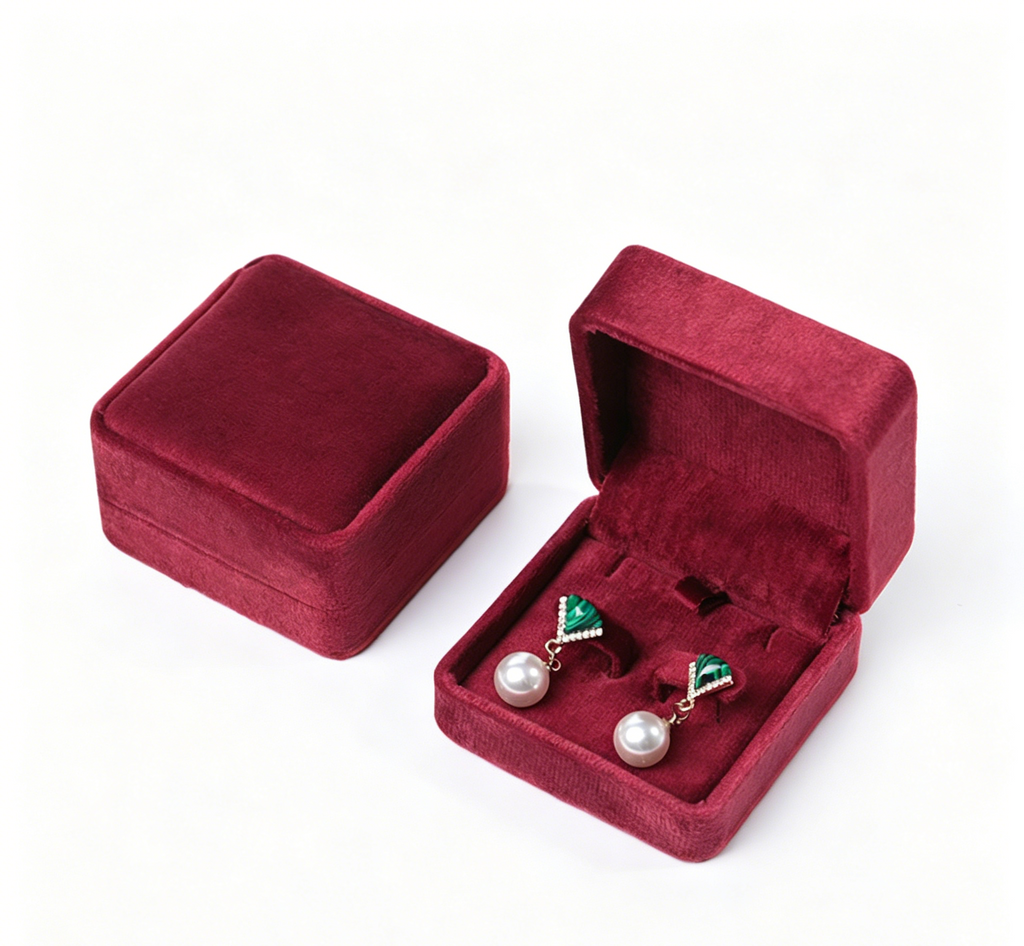 Dark wine velvet gold silver jewellery ring box 5 colors BV344