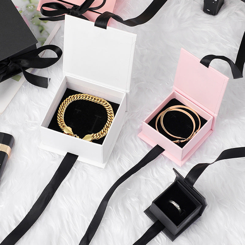 Ribbon customizable paper box for jewelry EC459