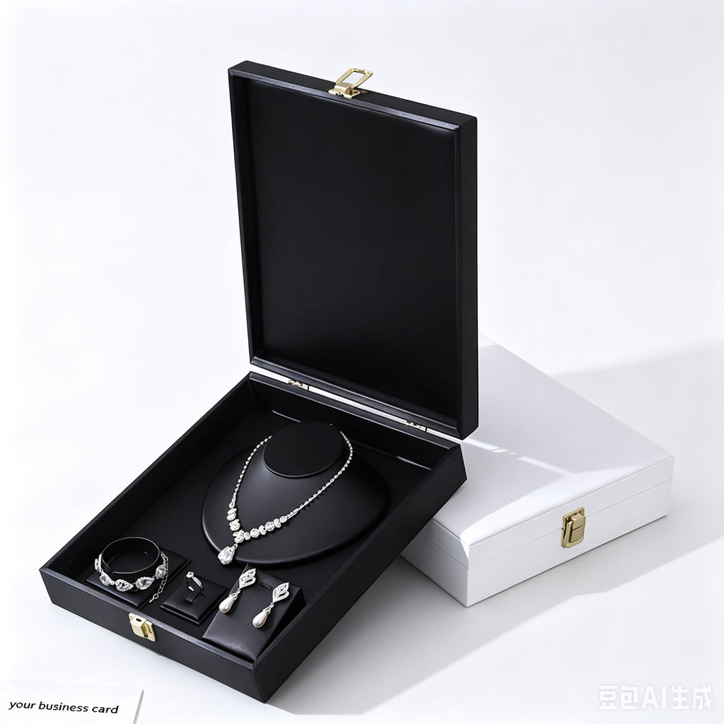Black&white color leather, big necklace ring earrings bracelet set box