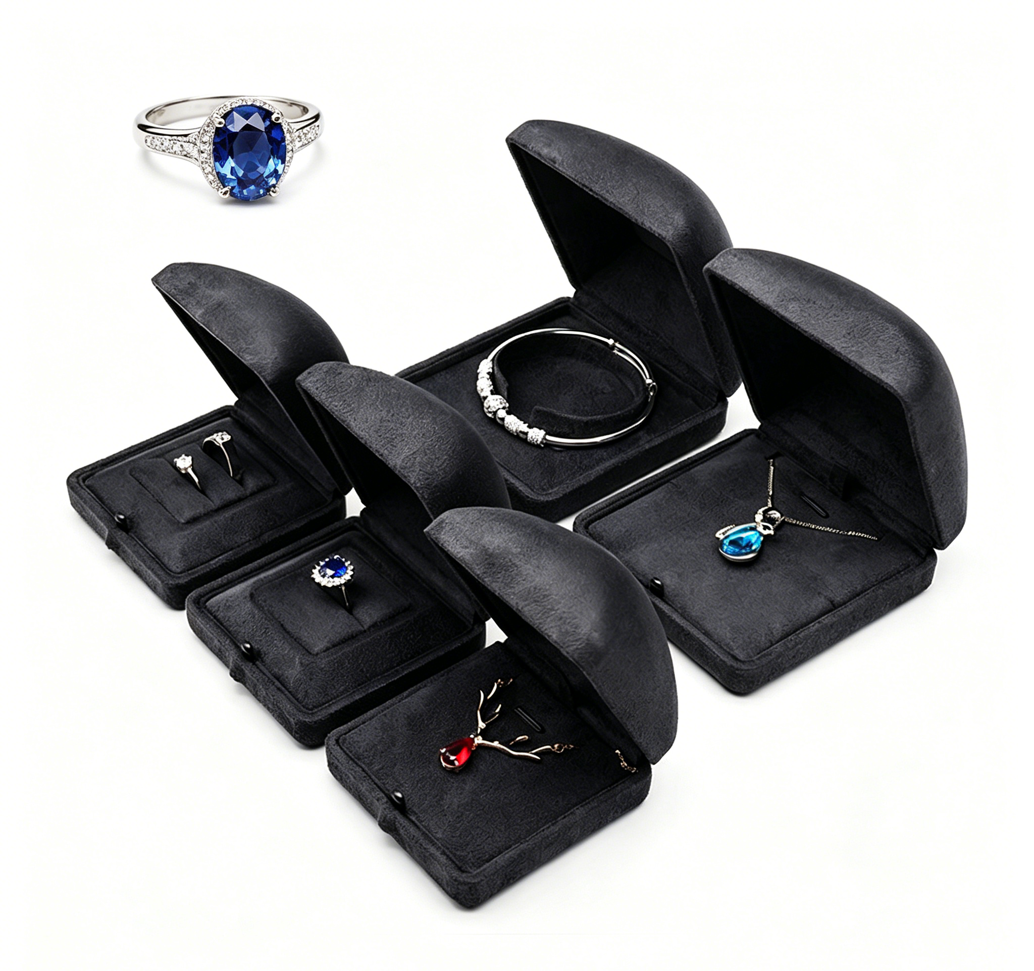 Luxury suede ring box with button lock 4 colors BS745