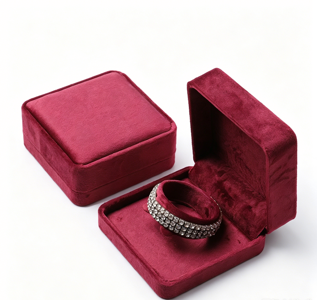Dark wine velvet gold silver jewellery ring box 5 colors BV344