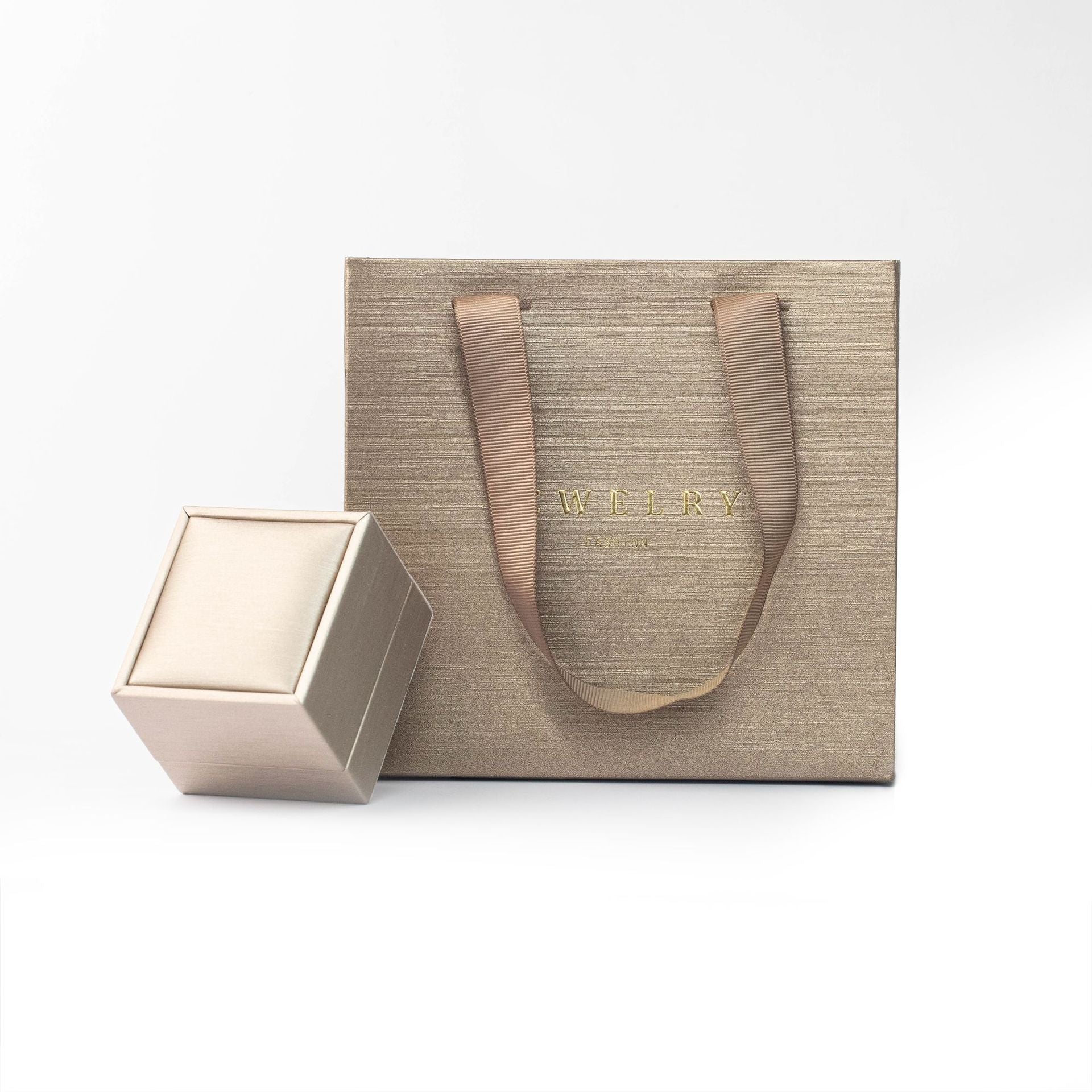 Classic silk champagne color leather ring box BL031