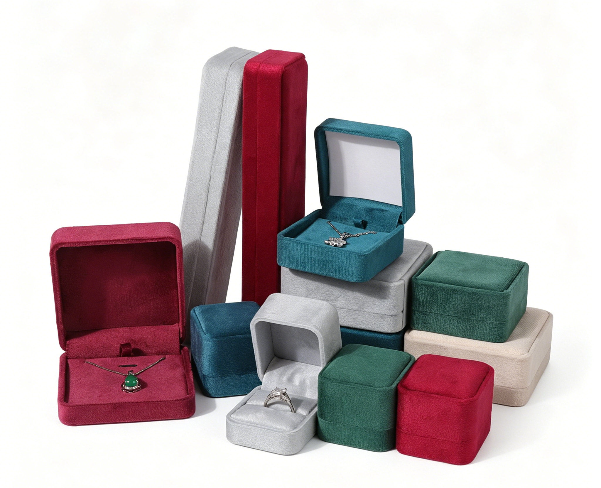 Dark wine velvet gold silver jewellery ring box 5 colors BV344