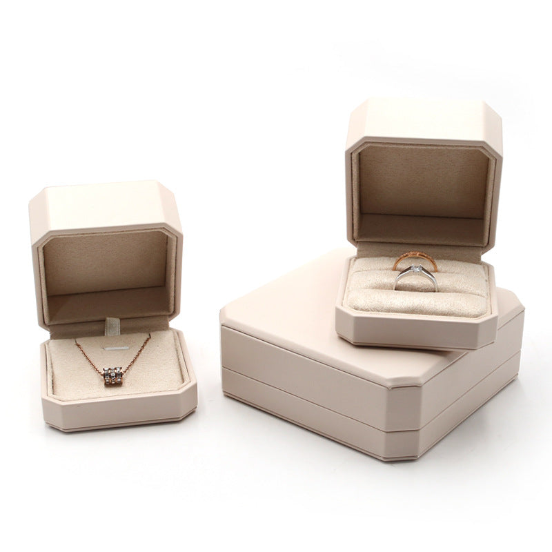 Octagonal PU leather black ring box 3 colors BL975