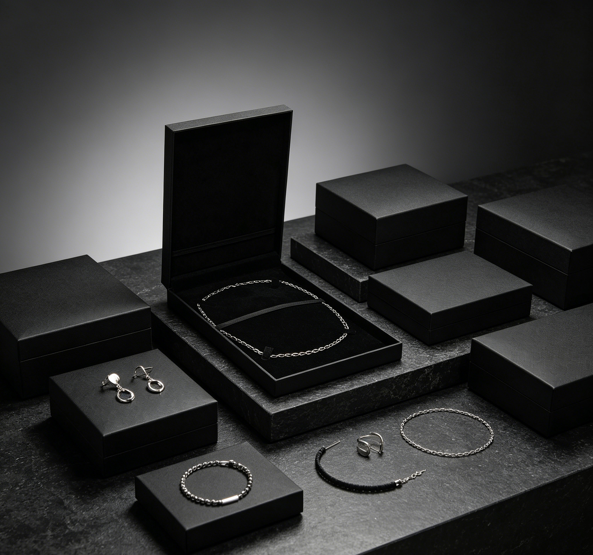 Black color minimalist style middle size necklace box BN754