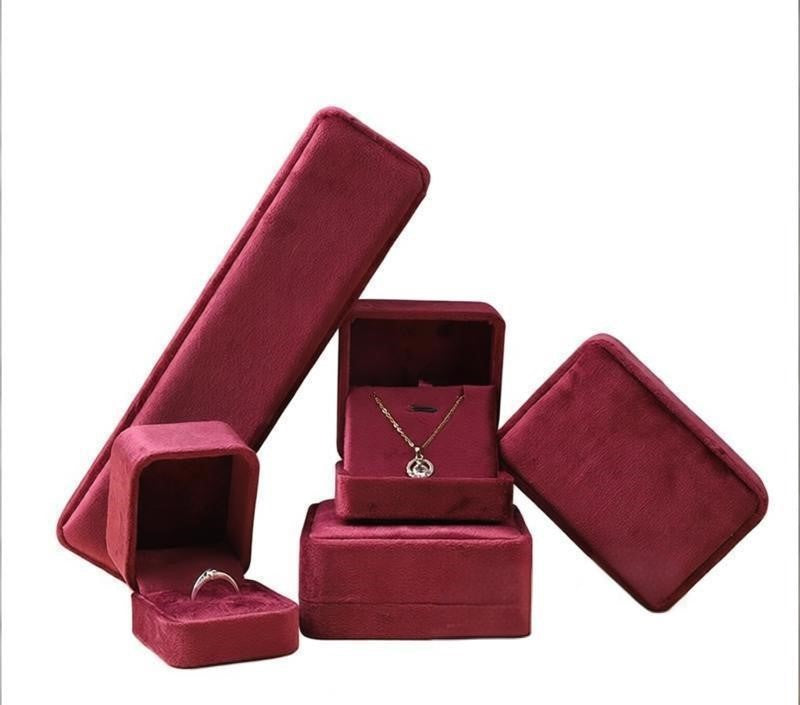 Dark wine velvet gold silver jewellery ring box 5 colors BV344
