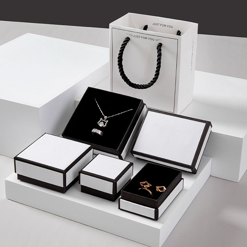 White black color simple style luxury look paper box with shopping bag EC347