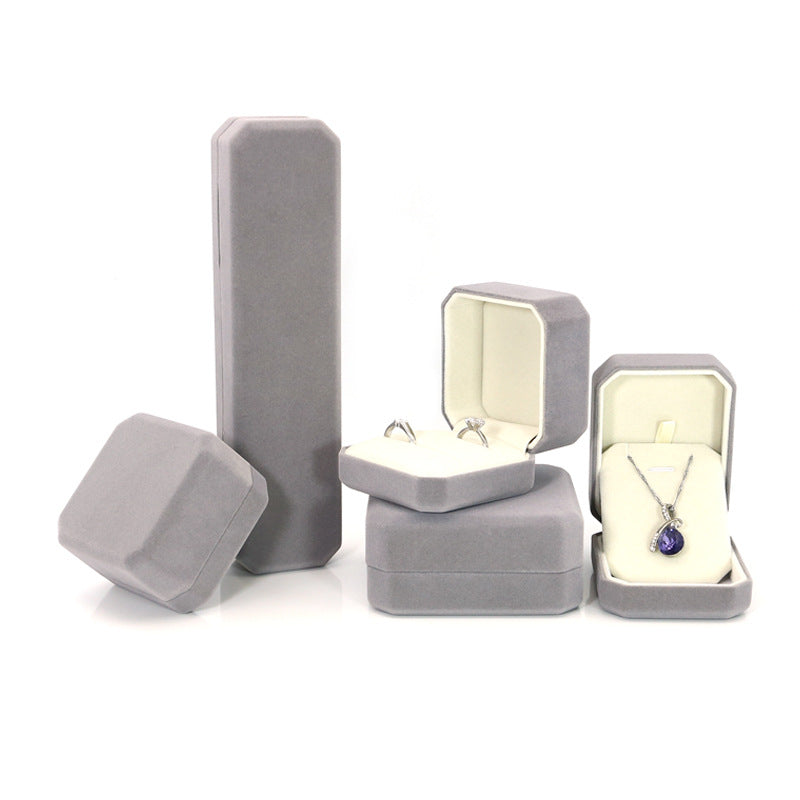 Plush velvet multiple options grey octagonal ring box 4 colors BV097