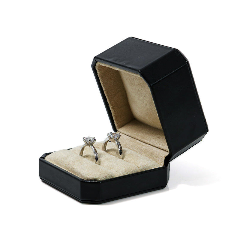 Octagonal PU leather black ring box 3 colors BL975
