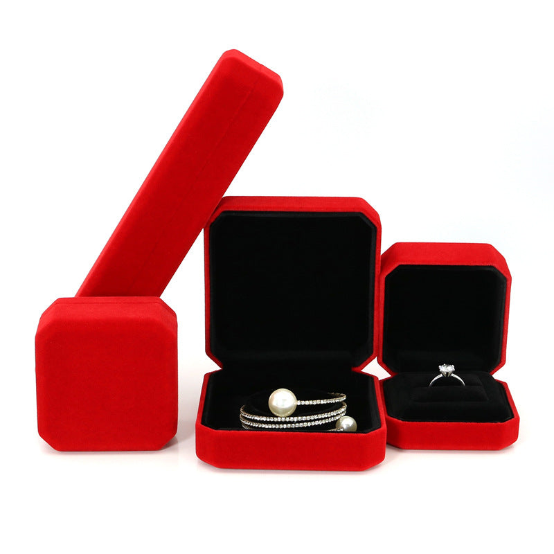 Plush velvet multiple options grey octagonal ring box 4 colors BV097