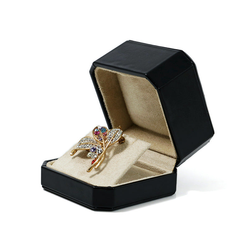 Octagonal PU leather black ring box 3 colors BL975