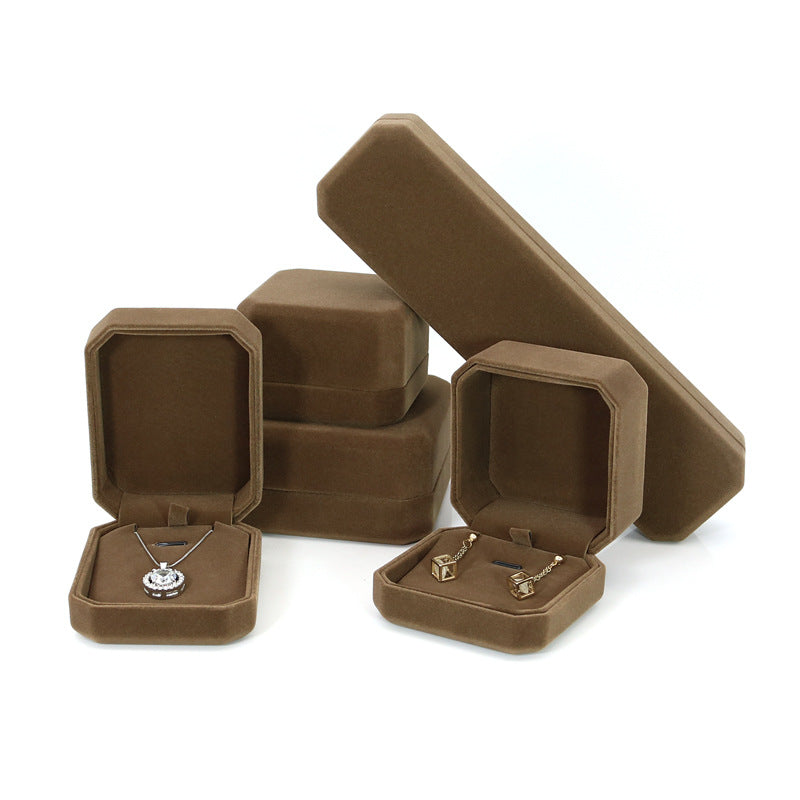 Plush velvet multiple options grey octagonal ring box 4 colors BV097