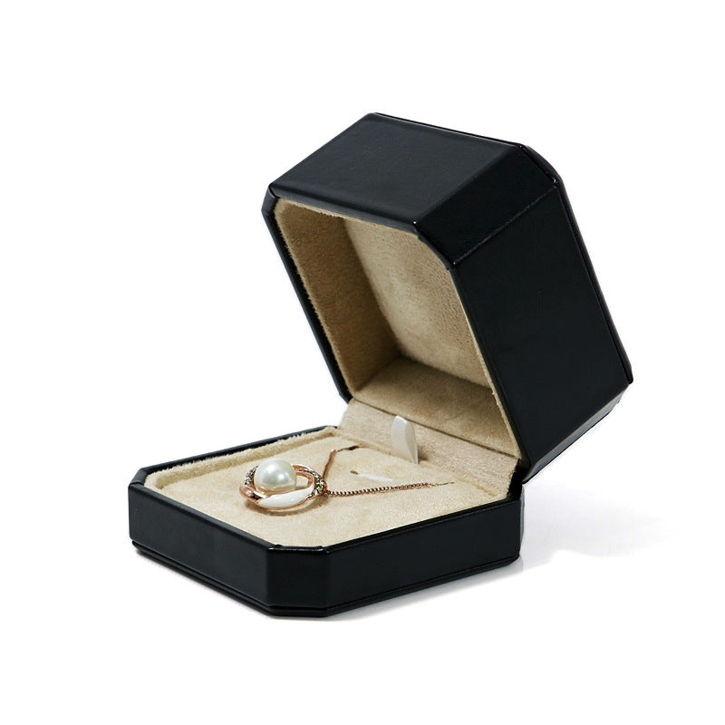 Octagonal PU leather black ring box 3 colors BL975
